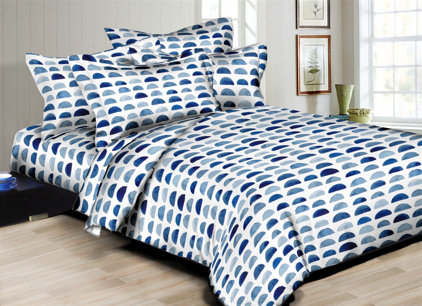 Superity Linen: Brushed Moons-Blue Twin Bedding Set