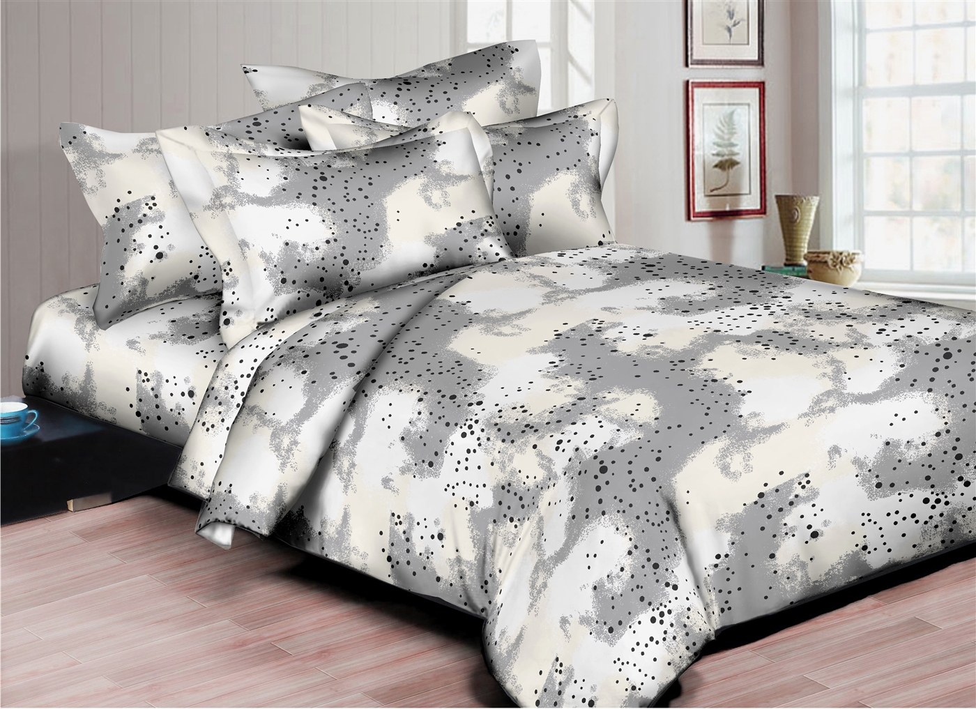 Superity Linen: Dotted Clouds Gray Twin Bedding Set
