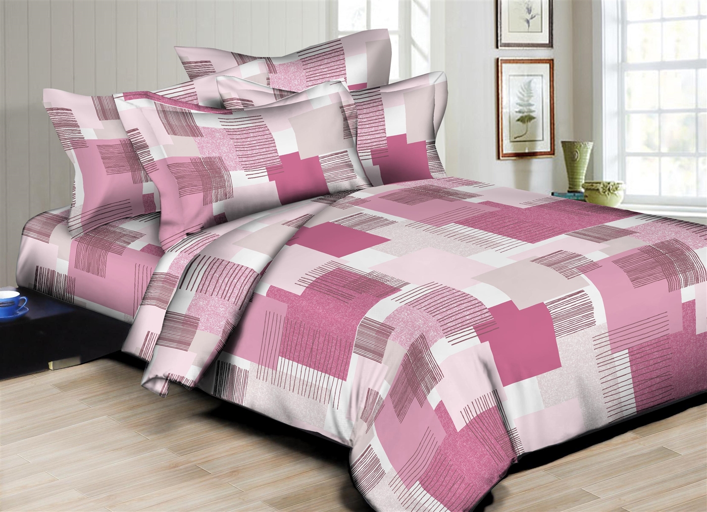 Patchy Squares Pink 6PC Twin Bedding Set