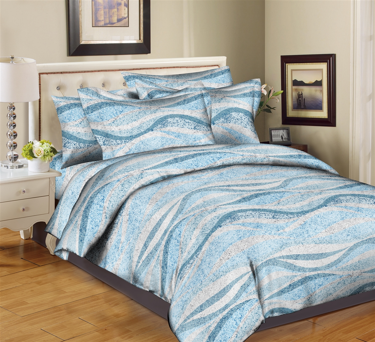 Better Bed Collection: Sandy Waves- Blue 8PC Twin Bedding Set