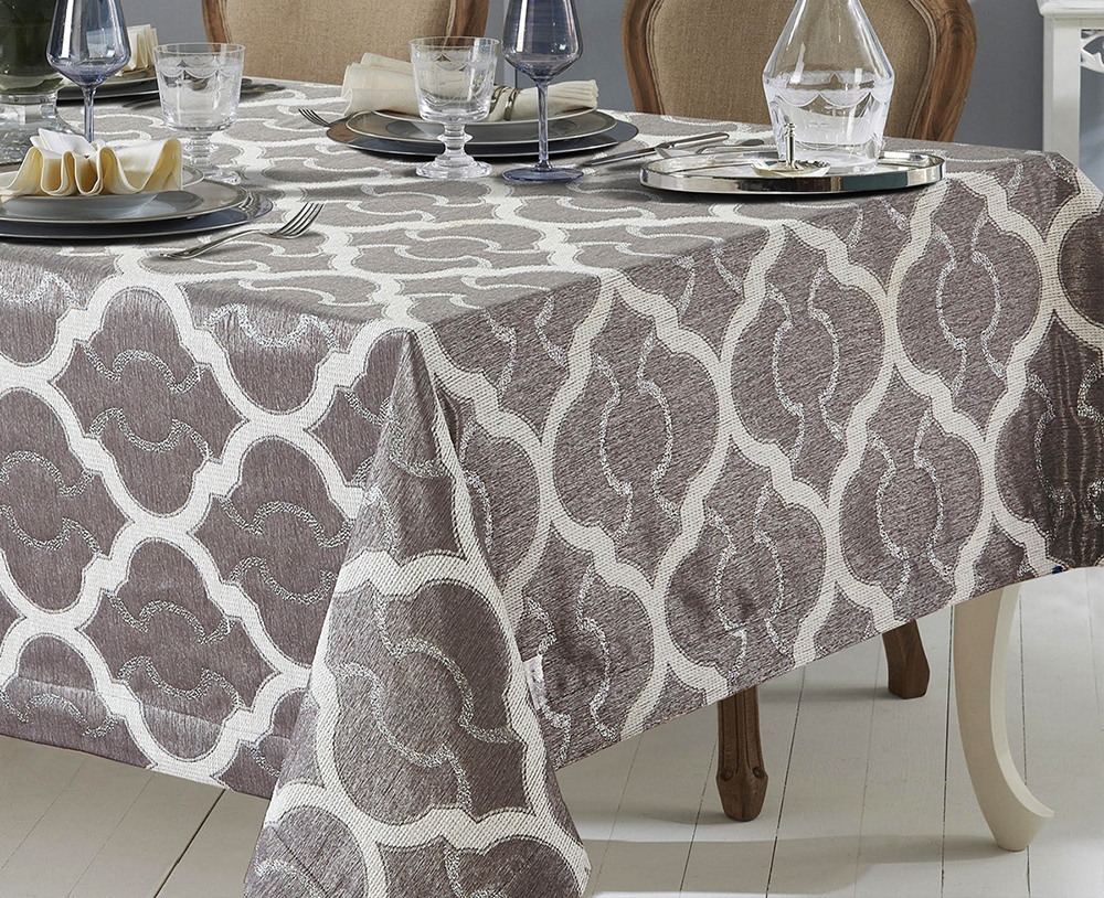 Sienna White/Gray Reversible Tablecloth, White and Gray Moroccan Pattern table linen reversi
