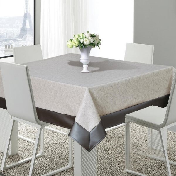 Torrance Gray & Silver Faux Leather Tablecloth, sandy gray beige and silver faux leather classy feel tablecloth