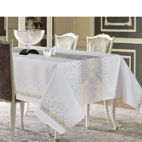 Turim Embroidered Sliver and Gold Tablecloth