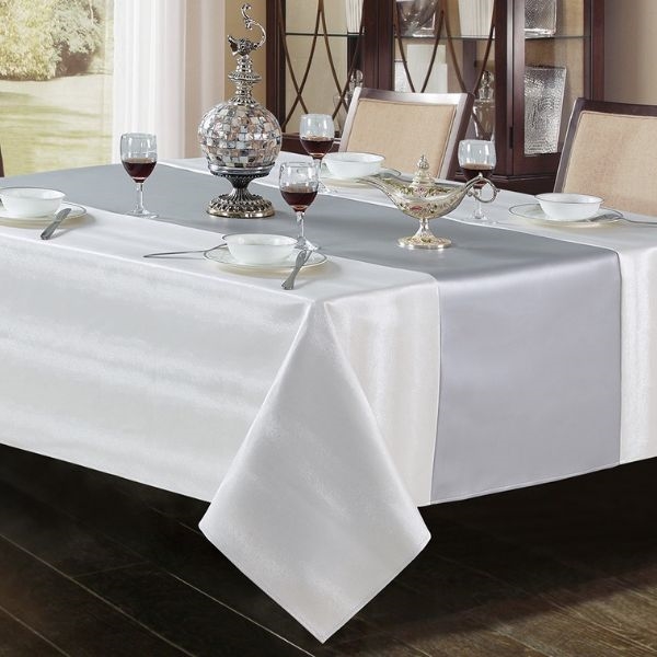 Ventura Faux Leather Off- white & silver Tablecloth - Luxury Table Covers