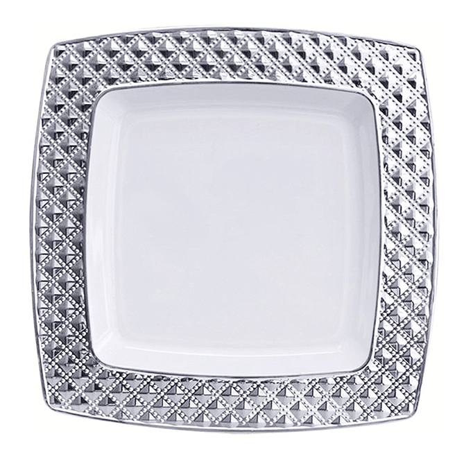 S/6 transparent plastic decoration plate SILVER, 6