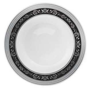 Royal Collection White w/ Black and Silver Royal Border Plastic Bowl - 10ct - Choose Bowl Size