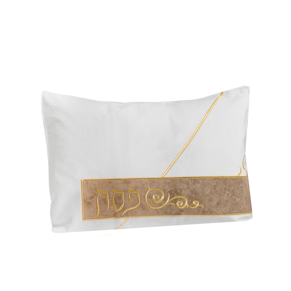 Velvet White/Gold and Beige Embroidered Pillow Case