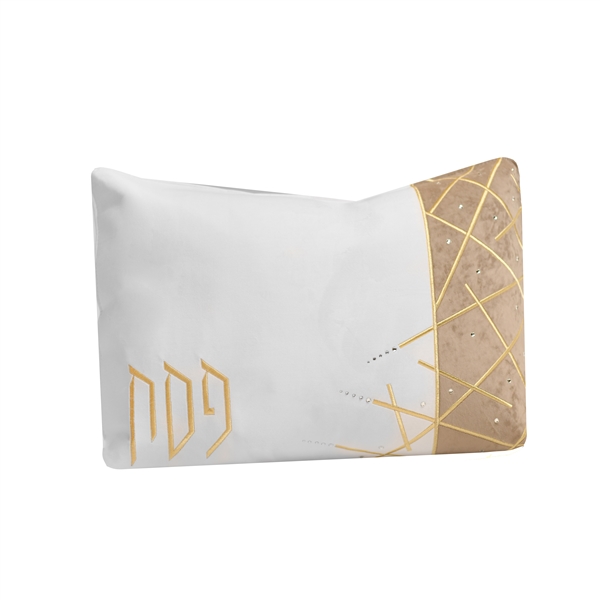 Velvet White/Gold and Beige Embroidered Pillow Case